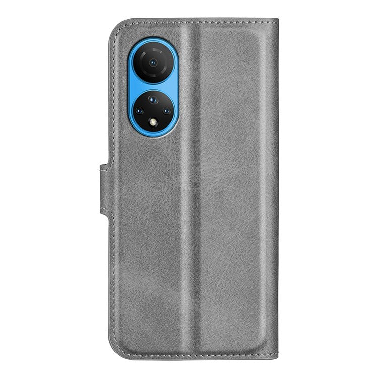 For Honor X7 Square Magnetic Clasp Textured PU Leather Cover Anti-drop Flip Stand Wallet Phone Case - Grey