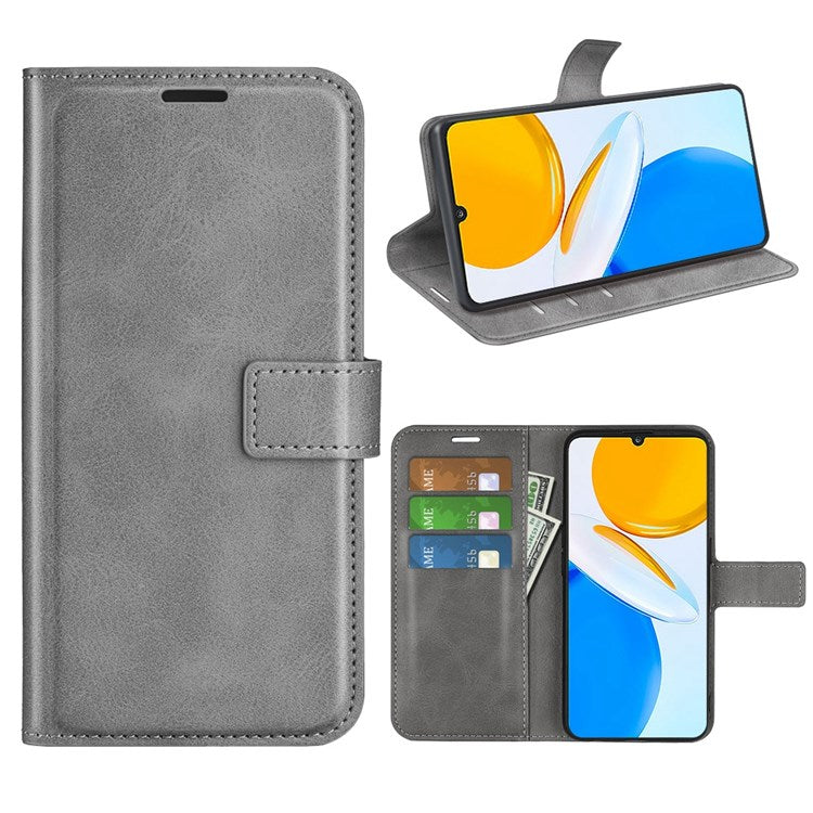For Honor X7 Square Magnetic Clasp Textured PU Leather Cover Anti-drop Flip Stand Wallet Phone Case - Grey