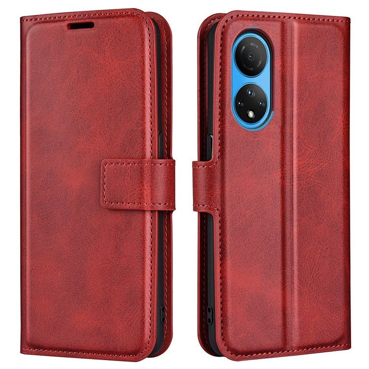 For Honor X7 Square Magnetic Clasp Textured PU Leather Cover Anti-drop Flip Stand Wallet Phone Case - Red