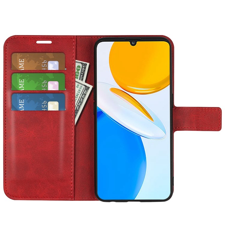 For Honor X7 Square Magnetic Clasp Textured PU Leather Cover Anti-drop Flip Stand Wallet Phone Case - Red