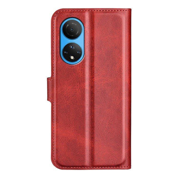 For Honor X7 Square Magnetic Clasp Textured PU Leather Cover Anti-drop Flip Stand Wallet Phone Case - Red