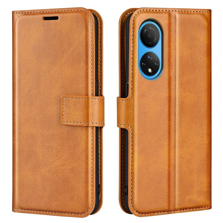 For Honor X7 Square Magnetic Clasp Textured PU Leather Cover Anti-drop Flip Stand Wallet Phone Case - Yellow