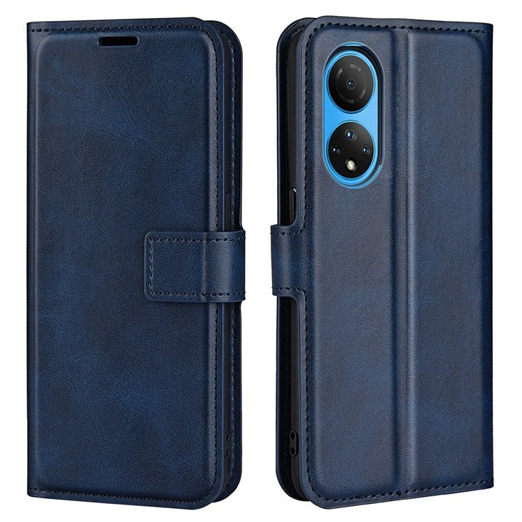 For Honor X7 Square Magnetic Clasp Textured PU Leather Cover Anti-drop Flip Stand Wallet Phone Case - Blue