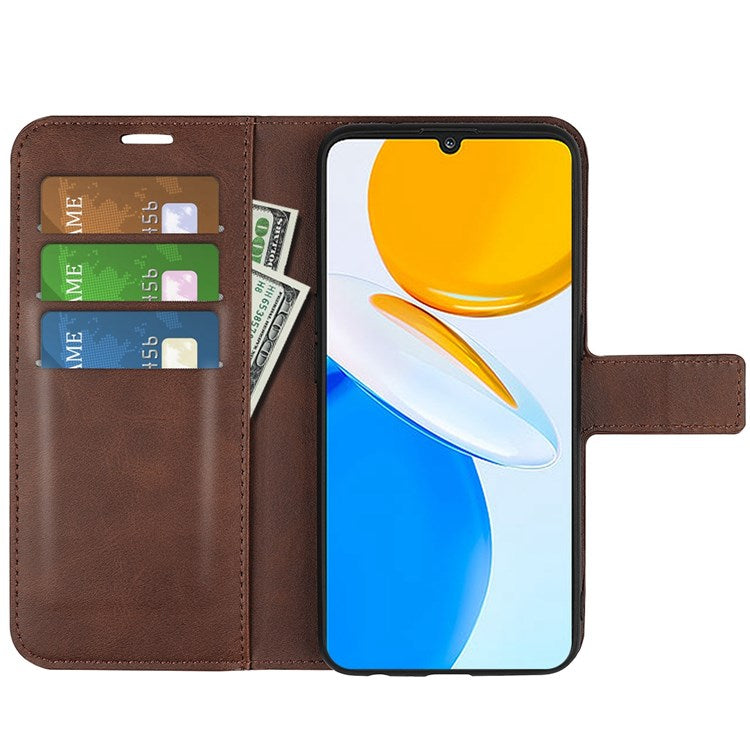 For Honor X7 Square Magnetic Clasp Textured PU Leather Cover Anti-drop Flip Stand Wallet Phone Case - Brown