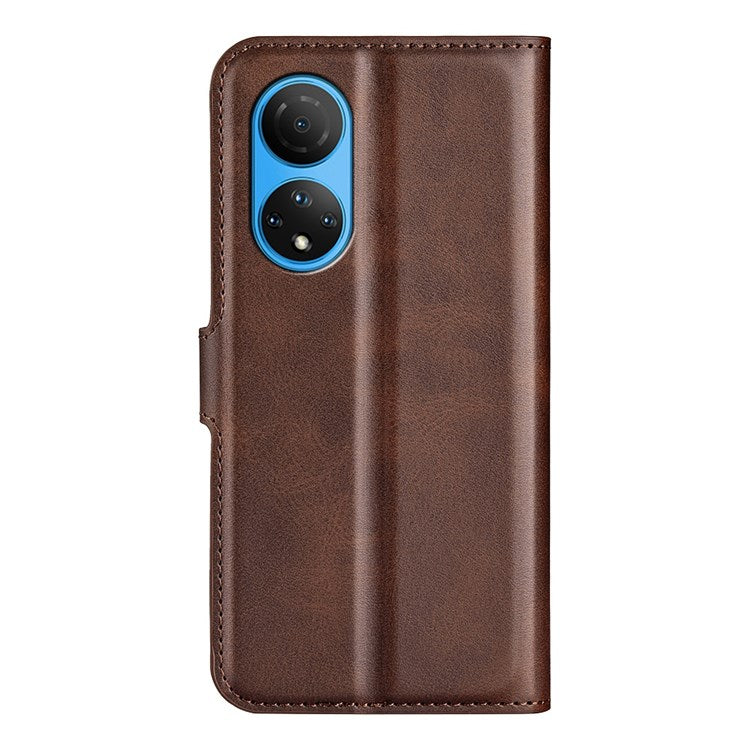 For Honor X7 Square Magnetic Clasp Textured PU Leather Cover Anti-drop Flip Stand Wallet Phone Case - Brown