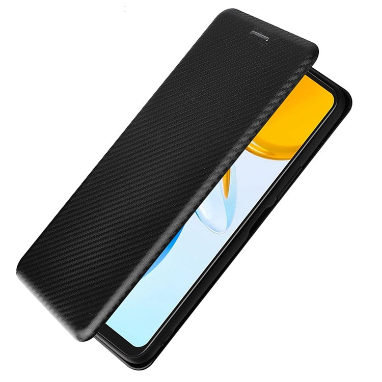 For Honor X7 Carbon Fiber Texture Folio Flip Anti-scratch PU Leather Case Magnetic Auto-absorbed Stand Phone Cover - Black
