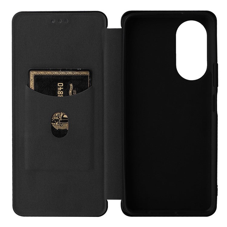For Honor X7 Carbon Fiber Texture Folio Flip Anti-scratch PU Leather Case Magnetic Auto-absorbed Stand Phone Cover - Black