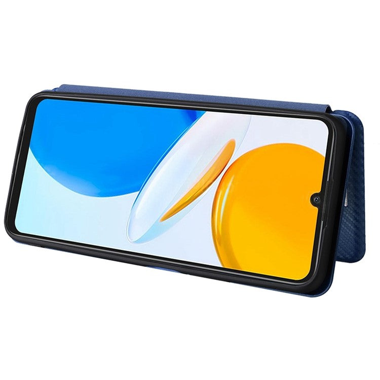 For Honor X7 Carbon Fiber Texture Folio Flip Anti-scratch PU Leather Case Magnetic Auto-absorbed Stand Phone Cover - Blue