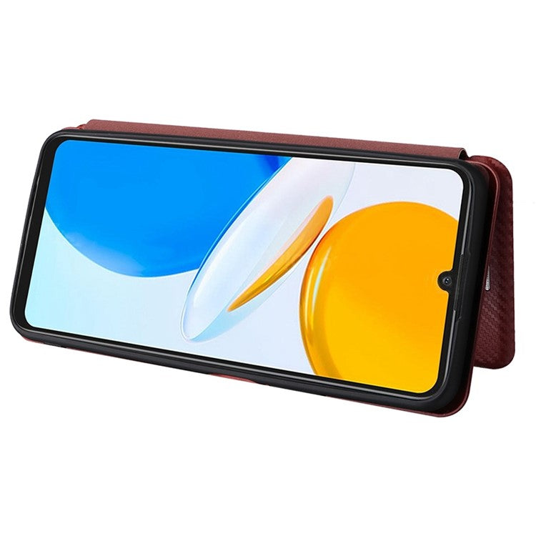 For Honor X7 Carbon Fiber Texture Folio Flip Anti-scratch PU Leather Case Magnetic Auto-absorbed Stand Phone Cover - Orange