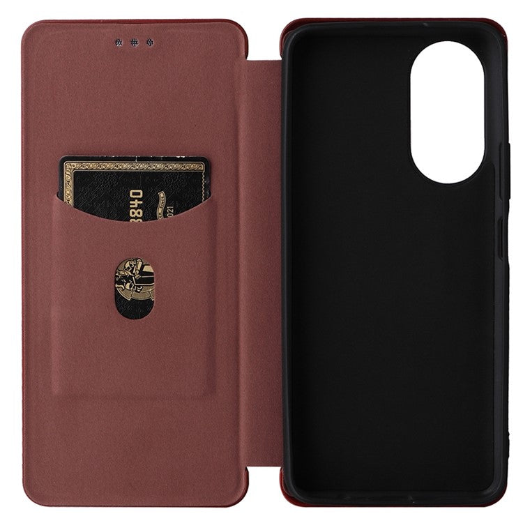 For Honor X7 Carbon Fiber Texture Folio Flip Anti-scratch PU Leather Case Magnetic Auto-absorbed Stand Phone Cover - Orange