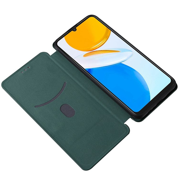 For Honor X7 Carbon Fiber Texture Folio Flip Anti-scratch PU Leather Case Magnetic Auto-absorbed Stand Phone Cover - Green