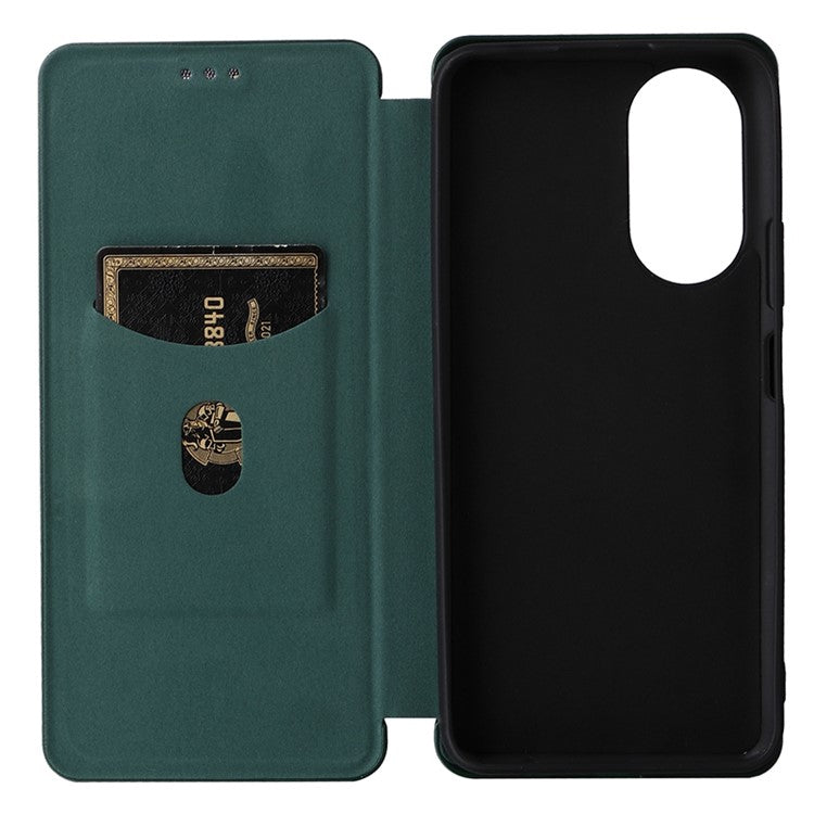 For Honor X7 Carbon Fiber Texture Folio Flip Anti-scratch PU Leather Case Magnetic Auto-absorbed Stand Phone Cover - Green