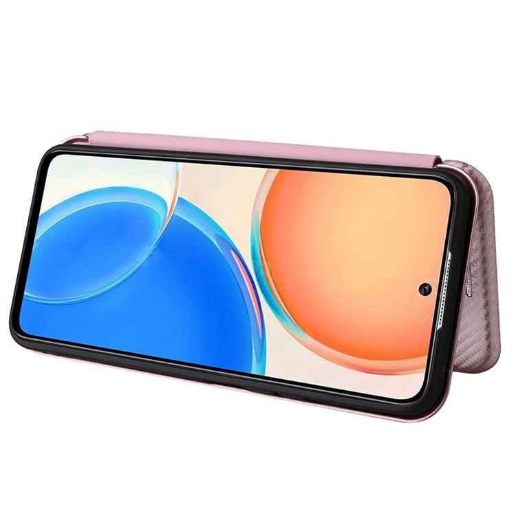 For Honor X8 4G Anti-fall PU Leather Carbon Fiber Texture Case Magnetic Auto-absorbed Adjustable Stand Cell Phone Shell - Rose Gold
