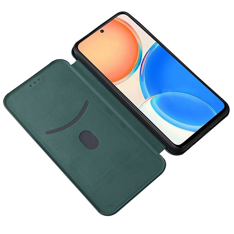 For Honor X8 4G Anti-fall PU Leather Carbon Fiber Texture Case Magnetic Auto-absorbed Adjustable Stand Cell Phone Shell - Green