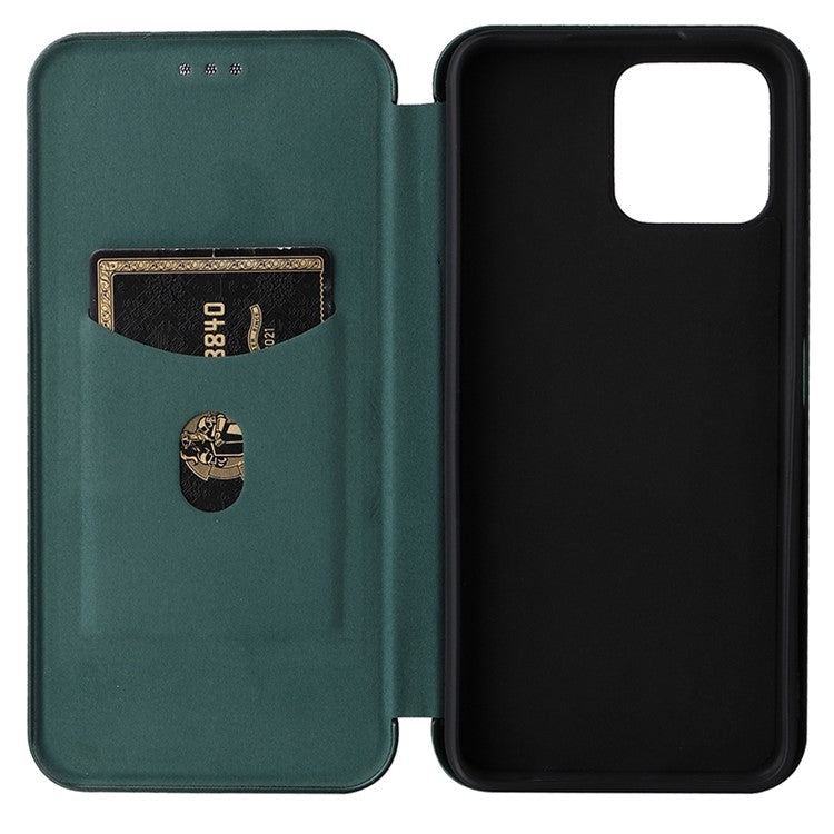 For Honor X8 4G Anti-fall PU Leather Carbon Fiber Texture Case Magnetic Auto-absorbed Adjustable Stand Cell Phone Shell - Green