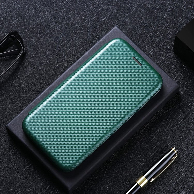 For Honor X8 4G Anti-fall PU Leather Carbon Fiber Texture Case Magnetic Auto-absorbed Adjustable Stand Cell Phone Shell - Green