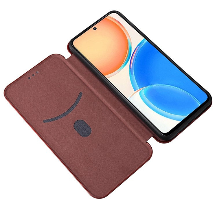 For Honor X8 4G Anti-fall PU Leather Carbon Fiber Texture Case Magnetic Auto-absorbed Adjustable Stand Cell Phone Shell - Orange