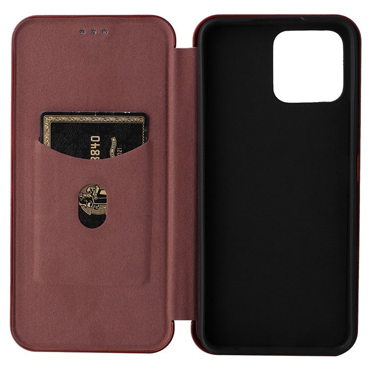 For Honor X8 4G Anti-fall PU Leather Carbon Fiber Texture Case Magnetic Auto-absorbed Adjustable Stand Cell Phone Shell - Orange