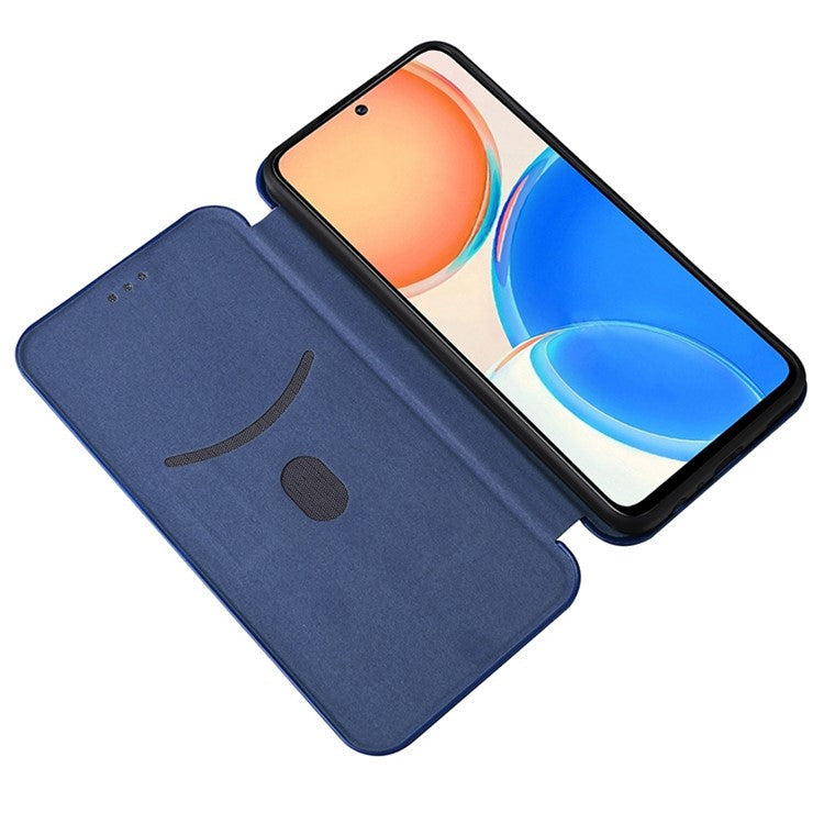 For Honor X8 4G Anti-fall PU Leather Carbon Fiber Texture Case Magnetic Auto-absorbed Adjustable Stand Cell Phone Shell - Blue