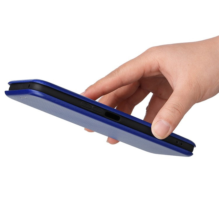 For Honor X8 4G Anti-fall PU Leather Carbon Fiber Texture Case Magnetic Auto-absorbed Adjustable Stand Cell Phone Shell - Blue