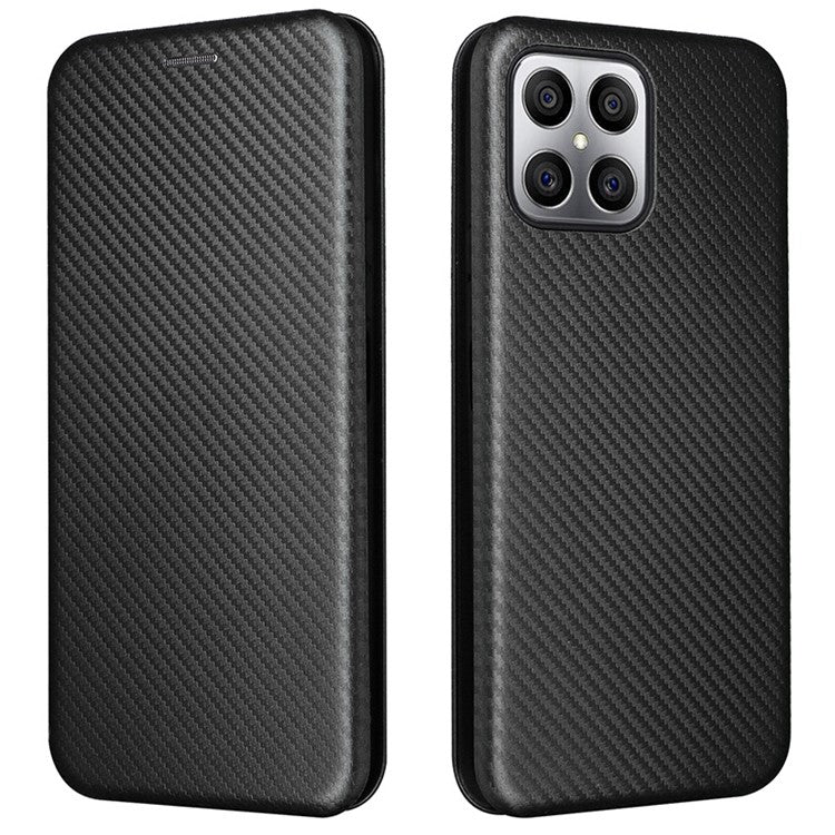 For Honor X8 4G Anti-fall PU Leather Carbon Fiber Texture Case Magnetic Auto-absorbed Adjustable Stand Cell Phone Shell - Black