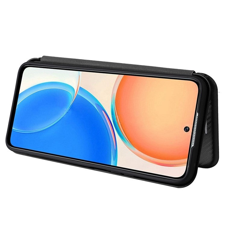 For Honor X8 4G Anti-fall PU Leather Carbon Fiber Texture Case Magnetic Auto-absorbed Adjustable Stand Cell Phone Shell - Black