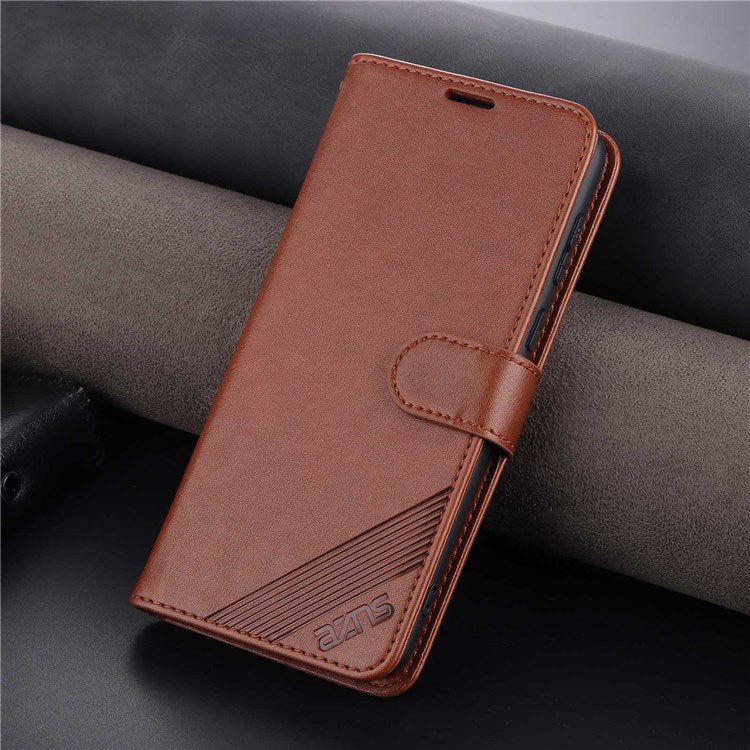 AZNS Textured PU Leather Phone Case for Honor 60 SE Protective Folio Flip Cover TPU Shockproof Stand Case with Wallet - Brown