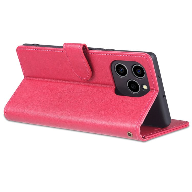AZNS Textured PU Leather Phone Case for Honor 60 SE Protective Folio Flip Cover TPU Shockproof Stand Case with Wallet - Red