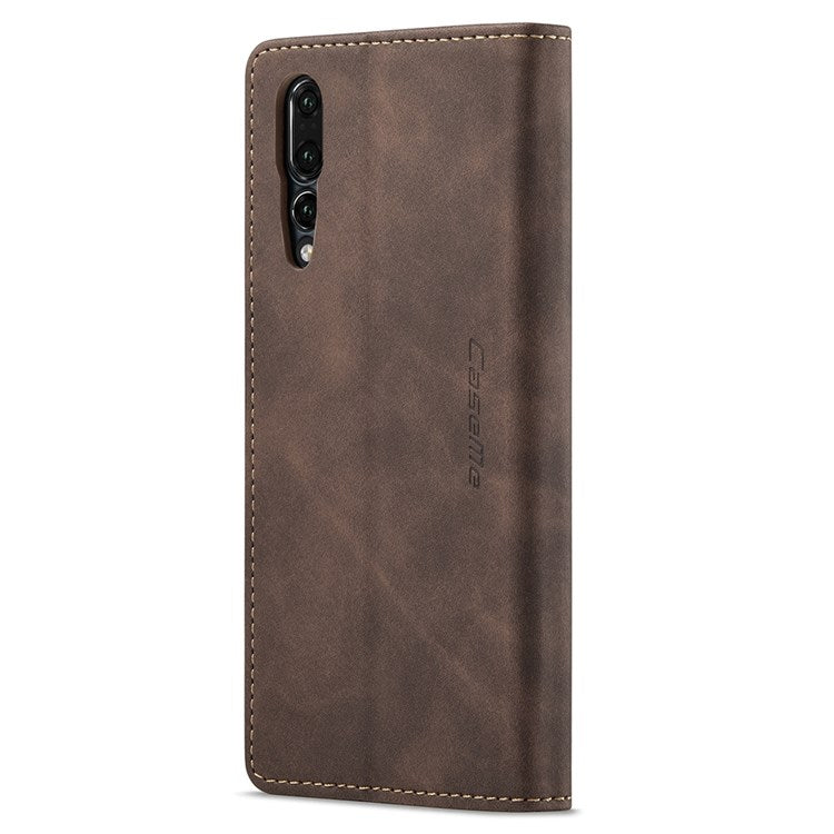 CASEME 013 Series For Huawei P20 Pro Phone Cover Anti-scratch Magnetic Auto-absorbed PU Leather Wallet Foldable Stand Smartphone Case - Coffee