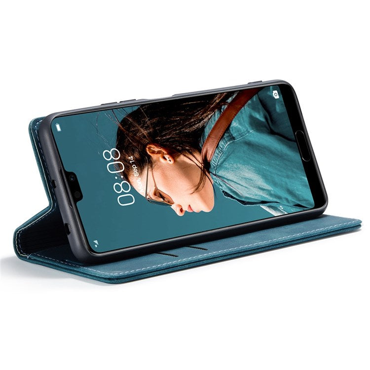 CASEME 013 Series For Huawei P20 Pro Phone Cover Anti-scratch Magnetic Auto-absorbed PU Leather Wallet Foldable Stand Smartphone Case - Blue