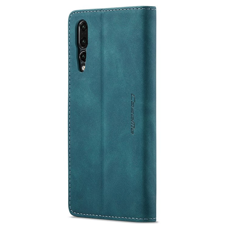 CASEME 013 Series For Huawei P20 Pro Phone Cover Anti-scratch Magnetic Auto-absorbed PU Leather Wallet Foldable Stand Smartphone Case - Blue