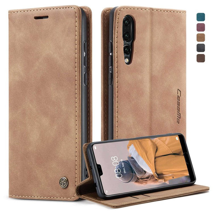 CASEME 013 Series For Huawei P20 Pro Phone Cover Anti-scratch Magnetic Auto-absorbed PU Leather Wallet Foldable Stand Smartphone Case - Brown