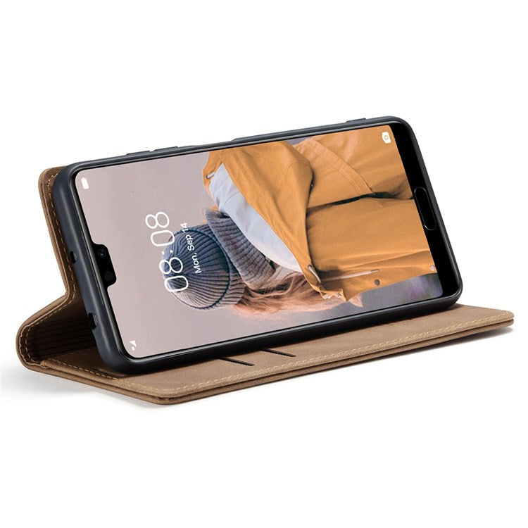 CASEME 013 Series For Huawei P20 Pro Phone Cover Anti-scratch Magnetic Auto-absorbed PU Leather Wallet Foldable Stand Smartphone Case - Brown
