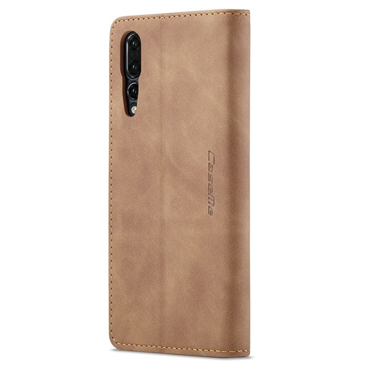 CASEME 013 Series For Huawei P20 Pro Phone Cover Anti-scratch Magnetic Auto-absorbed PU Leather Wallet Foldable Stand Smartphone Case - Brown