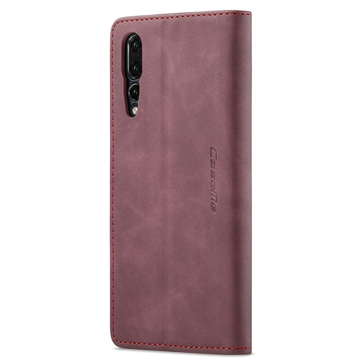 CASEME 013 Series For Huawei P20 Pro Phone Cover Anti-scratch Magnetic Auto-absorbed PU Leather Wallet Foldable Stand Smartphone Case - Red