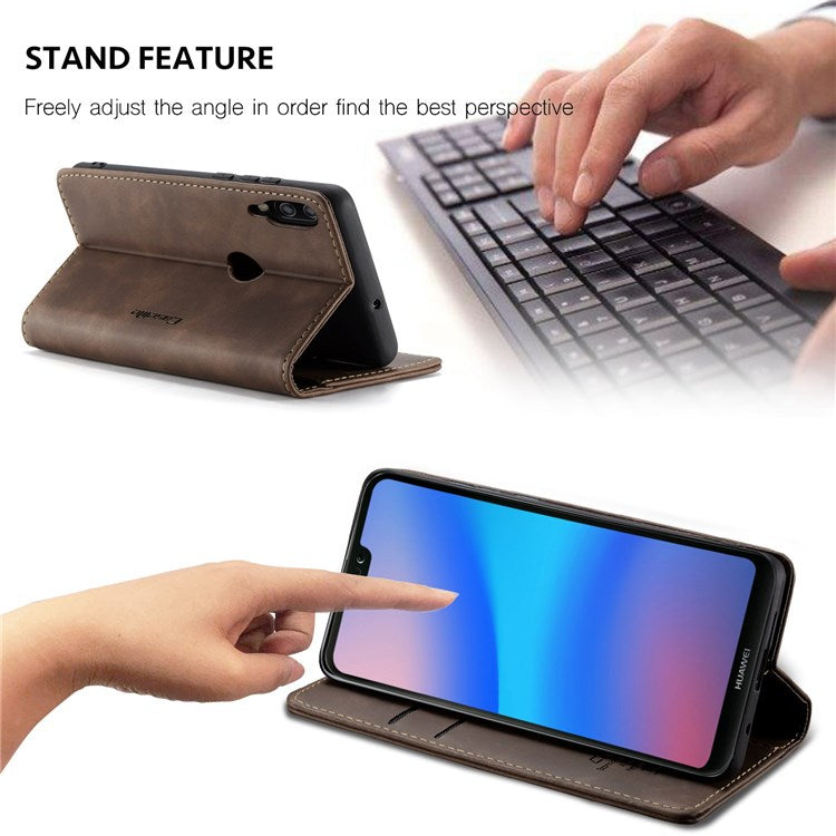 CASEME 013 Series Lightweight Mobile Phone Case Bag for Huawei P20 Lite (2018)/Nova 3e (China), Auto-absorbed PU Leather Wallet Foldable Stand Phone Cover - Coffee