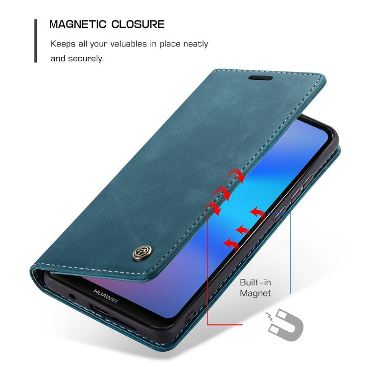 CASEME 013 Series Lightweight Mobile Phone Case Bag for Huawei P20 Lite (2018)/Nova 3e (China), Auto-absorbed PU Leather Wallet Foldable Stand Phone Cover - Blue