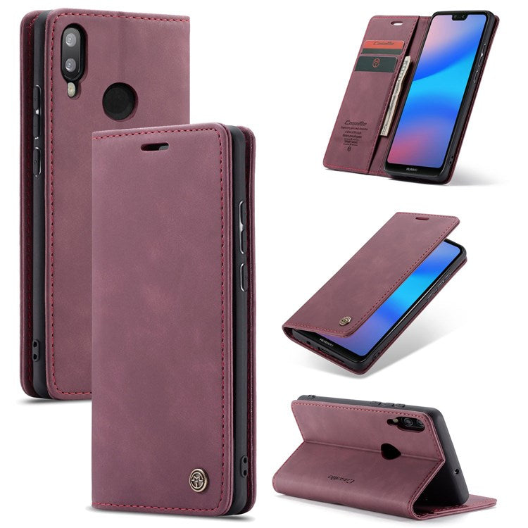 CASEME 013 Series Lightweight Mobile Phone Case Bag for Huawei P20 Lite (2018)/Nova 3e (China), Auto-absorbed PU Leather Wallet Foldable Stand Phone Cover - Red