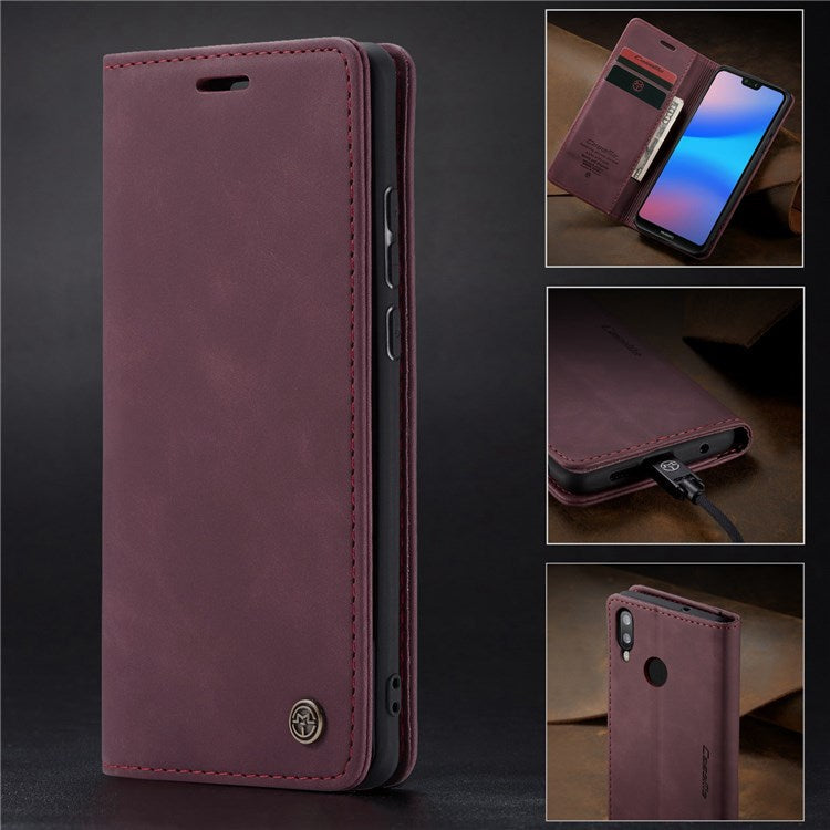 CASEME 013 Series Lightweight Mobile Phone Case Bag for Huawei P20 Lite (2018)/Nova 3e (China), Auto-absorbed PU Leather Wallet Foldable Stand Phone Cover - Red