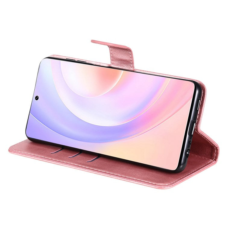 For Honor 50 SE/Huawei nova 9 SE PU Leather Zipper Pocket Wallet Phone Case Magnetic Closure Stand Carrying Pouch Cover - Rose Gold