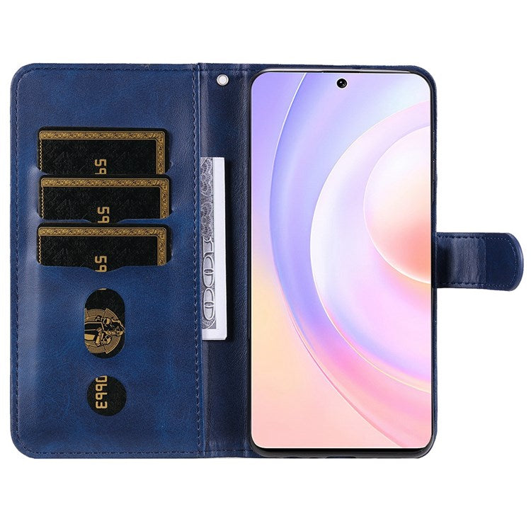 For Honor 50 SE/Huawei nova 9 SE PU Leather Zipper Pocket Wallet Phone Case Magnetic Closure Stand Carrying Pouch Cover - Blue