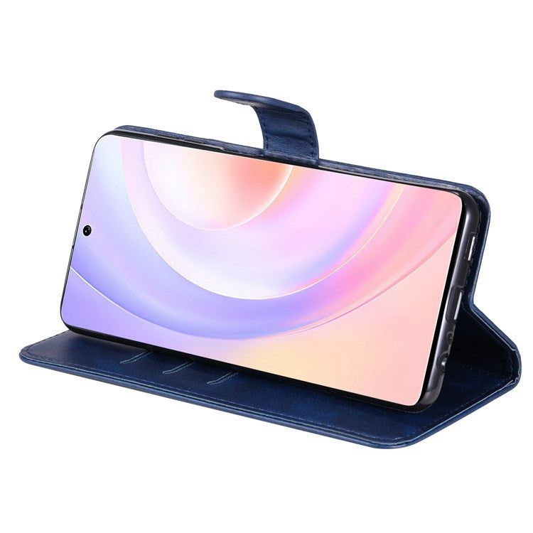 For Honor 50 SE/Huawei nova 9 SE PU Leather Zipper Pocket Wallet Phone Case Magnetic Closure Stand Carrying Pouch Cover - Blue