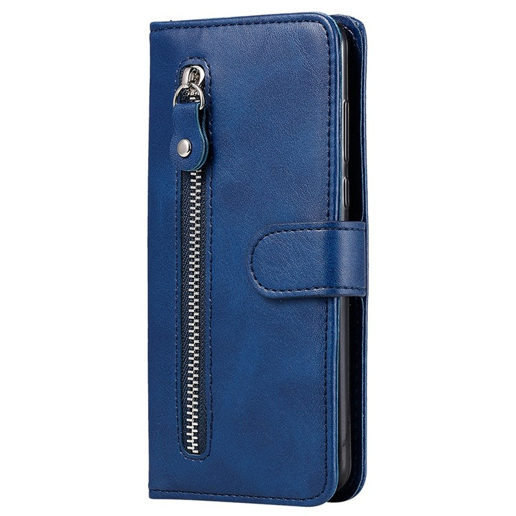 For Honor 50 SE/Huawei nova 9 SE PU Leather Zipper Pocket Wallet Phone Case Magnetic Closure Stand Carrying Pouch Cover - Blue