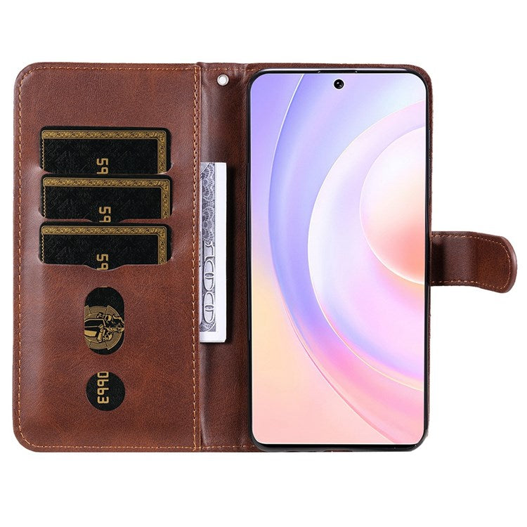 For Honor 50 SE/Huawei nova 9 SE PU Leather Zipper Pocket Wallet Phone Case Magnetic Closure Stand Carrying Pouch Cover - Brown