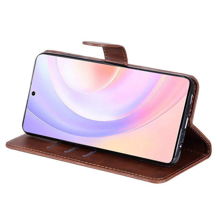 For Honor 50 SE/Huawei nova 9 SE PU Leather Zipper Pocket Wallet Phone Case Magnetic Closure Stand Carrying Pouch Cover - Brown