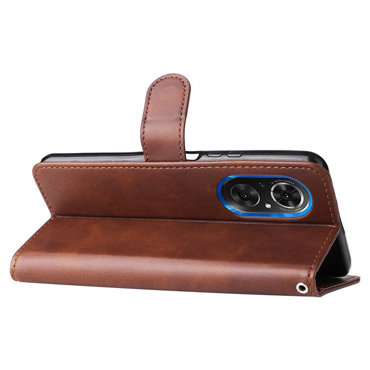 For Honor 50 SE/Huawei nova 9 SE PU Leather Zipper Pocket Wallet Phone Case Magnetic Closure Stand Carrying Pouch Cover - Brown