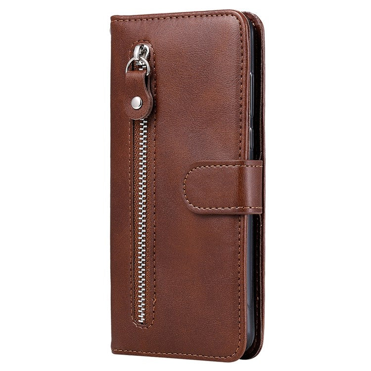 For Honor 50 SE/Huawei nova 9 SE PU Leather Zipper Pocket Wallet Phone Case Magnetic Closure Stand Carrying Pouch Cover - Brown