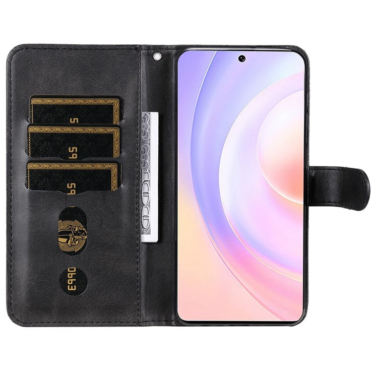 For Honor 50 SE/Huawei nova 9 SE PU Leather Zipper Pocket Wallet Phone Case Magnetic Closure Stand Carrying Pouch Cover - Black