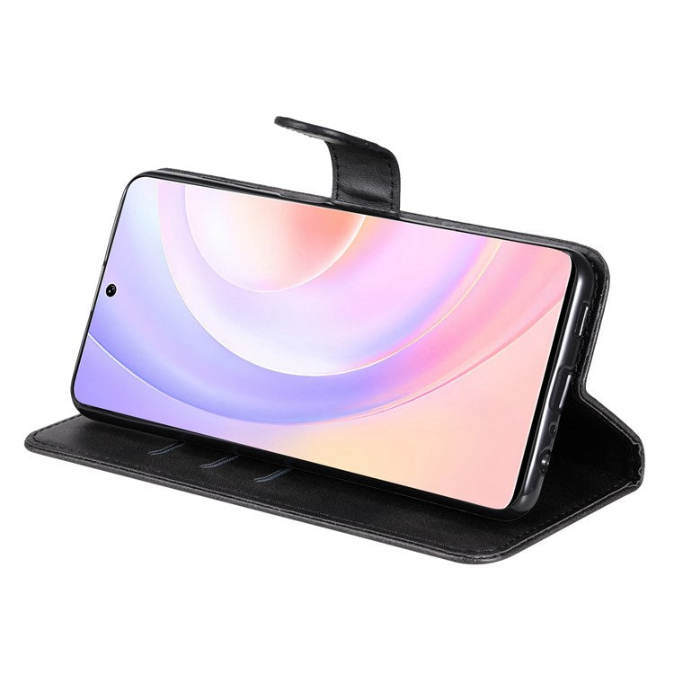 For Honor 50 SE/Huawei nova 9 SE PU Leather Zipper Pocket Wallet Phone Case Magnetic Closure Stand Carrying Pouch Cover - Black