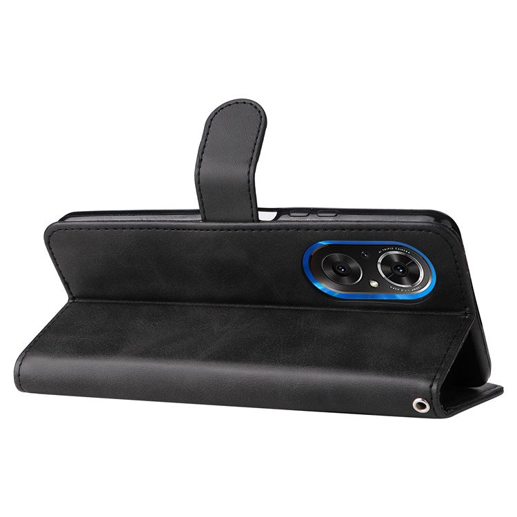For Honor 50 SE/Huawei nova 9 SE PU Leather Zipper Pocket Wallet Phone Case Magnetic Closure Stand Carrying Pouch Cover - Black
